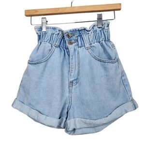Forever 21 Denim Paperbag High Waist Light Blue Wash Jean Shorts Women's Small